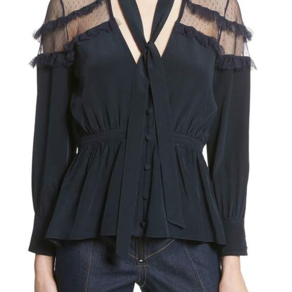 Cinq à Sept Peyton Tie Neck Silk Blouse M